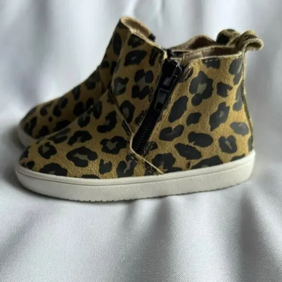 Boutique Girls Leopard Print Ankle Boots Size 18–24M Leather Neutral NEW - Picture 6 of 8